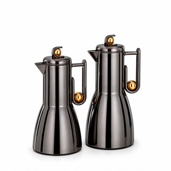 Almarjan Vacuum Flask Set 2 Piece 1.0L And 0.7L Gunmetal Black And Gold Siddiq Gifts