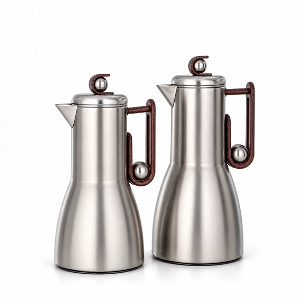 Almarjan Vacuum Flask Set 2 Piece 1.0L And 0.7L Nickel And Dark Wood Siddiq Gifts