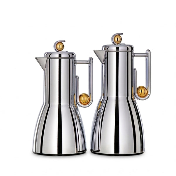 Almarjan Vacuum Flask Set 2 Piece 1.0L And 0.7L Silver And Gold Siddiq Gifts