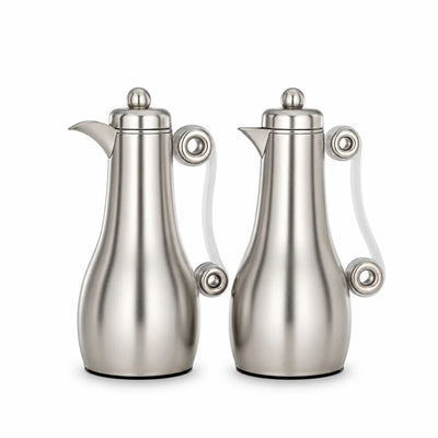 Almarjan Vacuum Flask 2-Piece Set 1L + 1L Nickel with Frost Handles by Siddiq Gifts