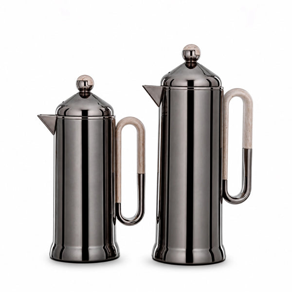 Almarjan Vacuum Flask Set 2 Piece 0.7L and 1L Gun Black with Marble Accents Siddiq Gifts