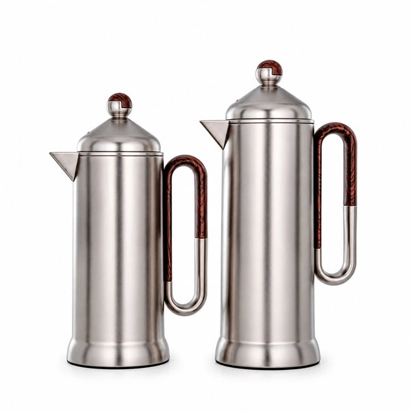 Almarjan Vacuum Flask Set 2 Piece 0.7L and 1L Nickel with Dark Wood Accents Siddiq Gifts