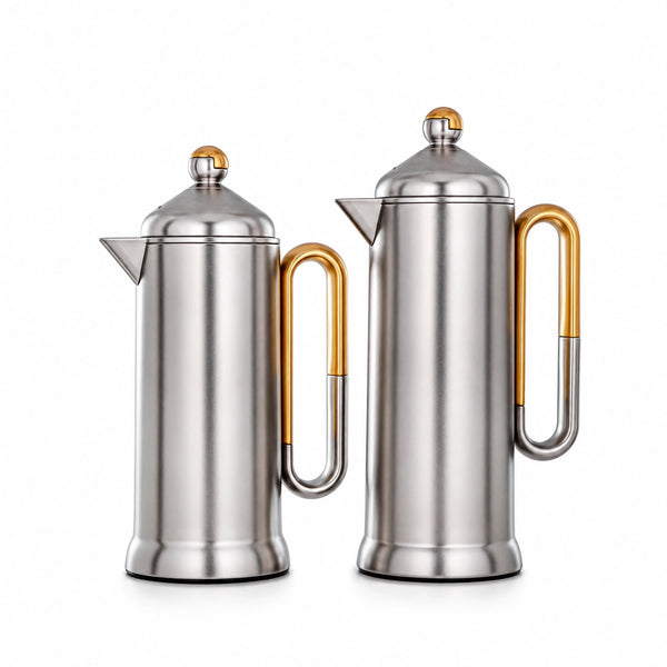 Almarjan Vacuum Flask Set 2 Piece 0.7L and 1L Nickel with Matte Gold Accents Siddiq Gifts