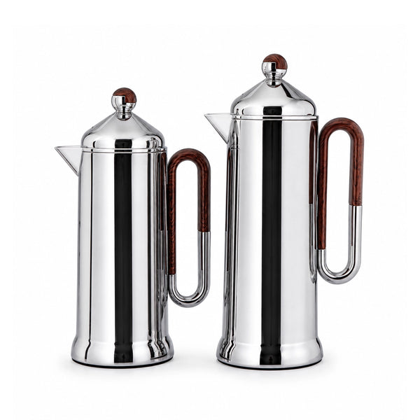 Almarjan Vacuum Flask Set 2 Piece 0.7L and 1L Silver with Dark Wood Accents Siddiq Gifts