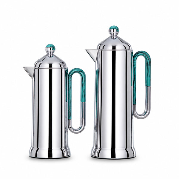 Almarjan Vacuum Flask Set 2 Piece 0.7L and 1L Silver with Tiffany Accents Siddiq Gifts