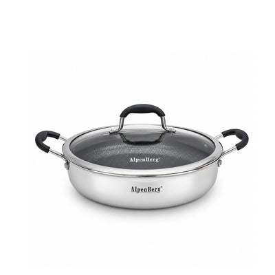AlpenBerg 3-Ply Stainless Steel Non-Stick Casserole 28 CM with Glass Lid and Dual Handle Siddiq Gifts
