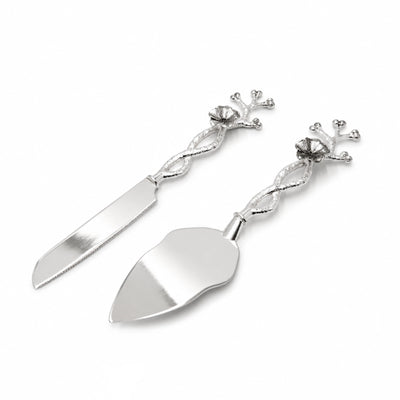 Alpenberg Decorative Cake Server & Knife Set 27 cm 2 Pieces Silver Floral Branch Handle by Siddiq Gifts