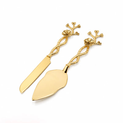 Alpenberg Decorative Cake Server & Knife Set 27 cm 2 Pieces Gold Floral Branch Handle by Siddiq Gifts