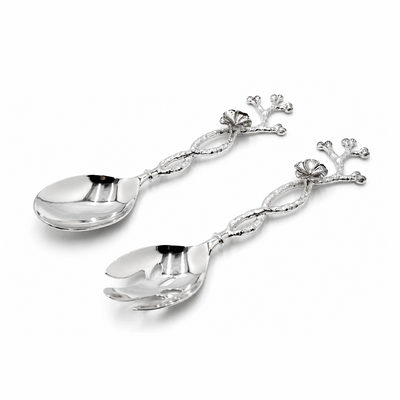 Alpenberg Decorative Serving Spoon & Fork Set 27 cm 2 Pieces Silver Floral Branch Handle by Siddiq Gifts