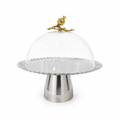 AlpenBerg Large Cake Stand with Clear Dome Lid 19 × 18 cm Silver & Gold by Siddiq Gifts