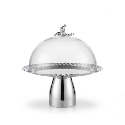 AlpenBerg Medium Cake Stand with Clear Dome Lid 24 × 21 cm Silver & Clear by Siddiq Gifts
