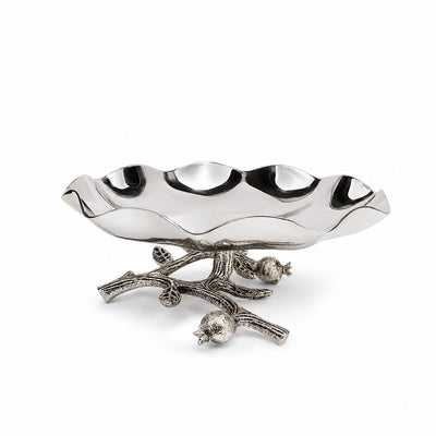 AlpenBerg Medium Snack Dish with Decorative Branch Stand 20 × 8 cm Silver by Siddiq Gifts