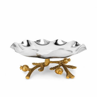 AlpenBerg Medium Snack Dish with Decorative Gold Branch Stand 20 × 8 cm Silver & Gold by Siddiq Gifts
