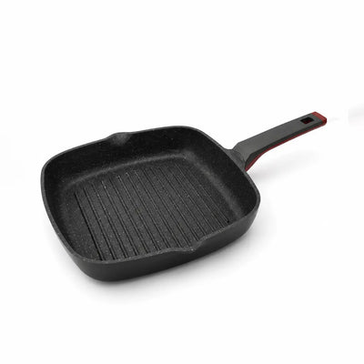 AlpenBerg Non-Stick Square Grill Pan In Black, Measuring 28 Cm With A Ridged Cooking Surface, Ideal For Grilling Meat, Chicken, Fish, Vegetables, Sandwiches, And Everyday Meals At Siddiq Gifts.