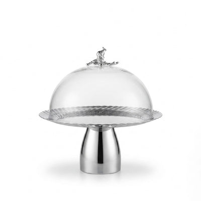 AlpenBerg Small Cake Stand with Clear Dome Lid 19 × 18 cm Silver & Clear by Siddiq Gifts
