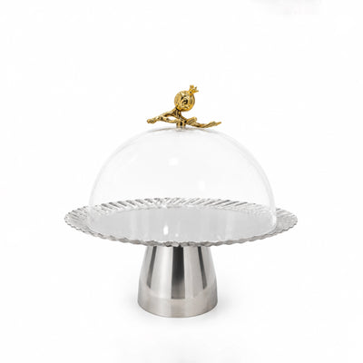 AlpenBerg Small Cake Stand with Clear Dome Lid 19 × 18 cm Silver & Gold by Siddiq Gifts