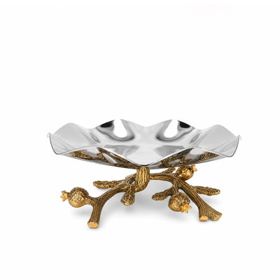 AlpenBerg Small Snack Dish with Decorative Gold Branch Stand 17 × 8 cm Silver & Gold by Siddiq Gifts