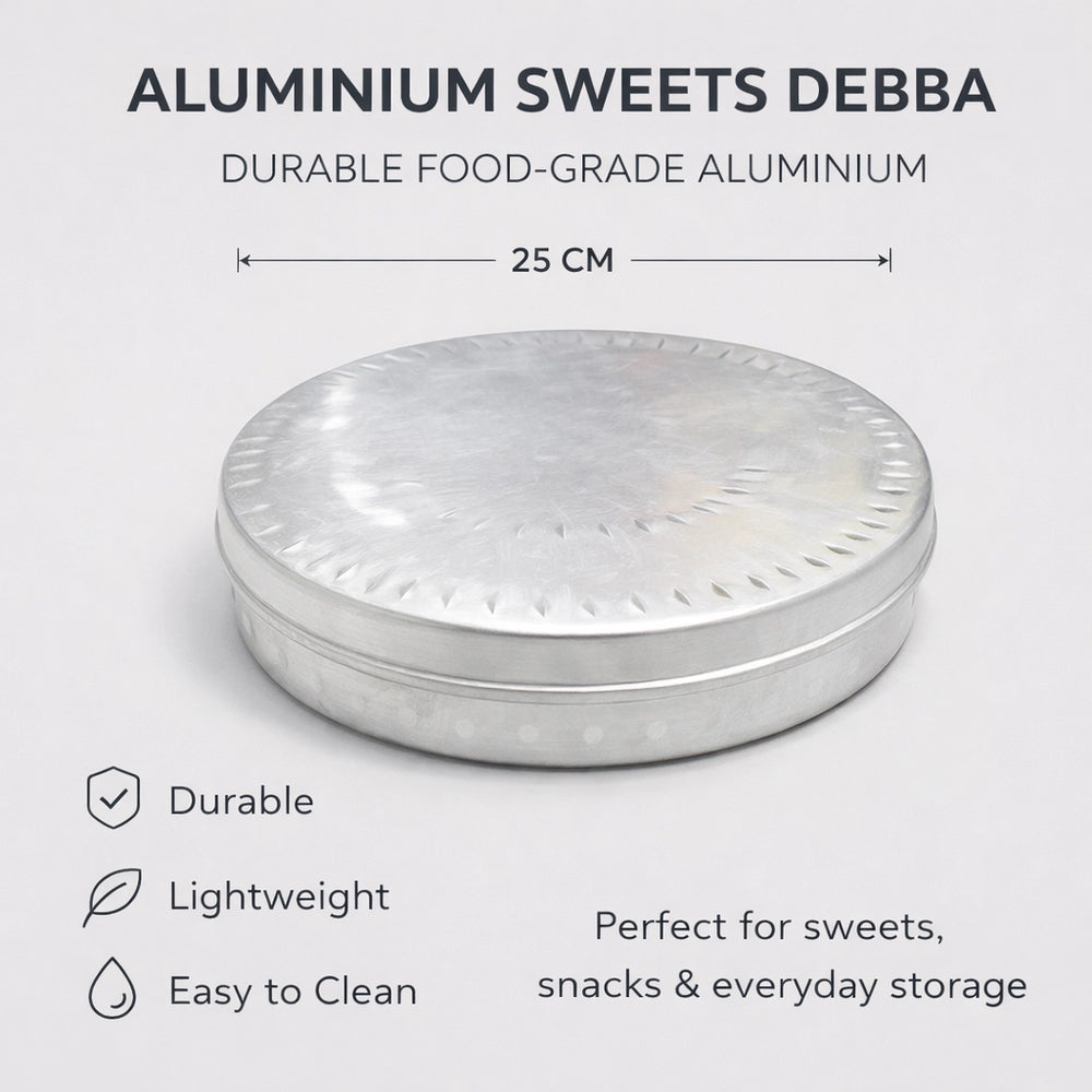Aluminium Sweets Debba 10 Inch Large Round Storage Box For Sweets And Snacks By Siddiq Gifts