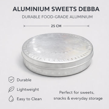 Aluminium Sweets Debba 10 Inch Large Round Storage Box For Sweets And Snacks By Siddiq Gifts