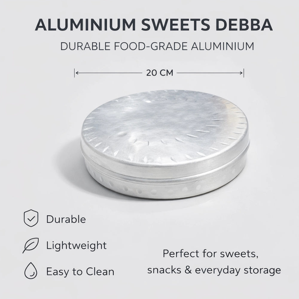 Aluminium Sweets Debba 8 Inch Round Storage Box For Sweets And Snacks By Siddiq Gifts