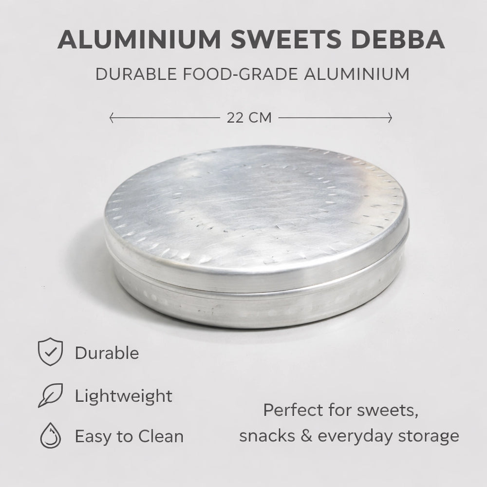 Aluminium Sweets Debba 9 Inch Round Storage Box For Sweets And Snacks By Siddiq Gifts