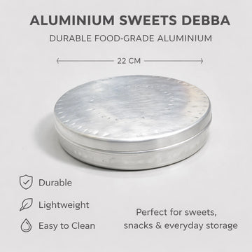 Aluminium Sweets Debba 9 Inch Round Storage Box For Sweets And Snacks By Siddiq Gifts