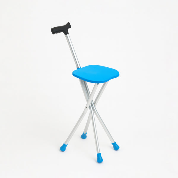 Blue stool with a black handle on a white background