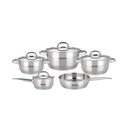 Arshia Stainless Steel Cookware Set 9 Pieces Silver by Siddiq Gifts