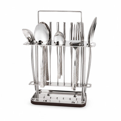 Arshia Stainless Steel Cutlery Set With Stand 26 Pieces Silver Siddiq Gifts