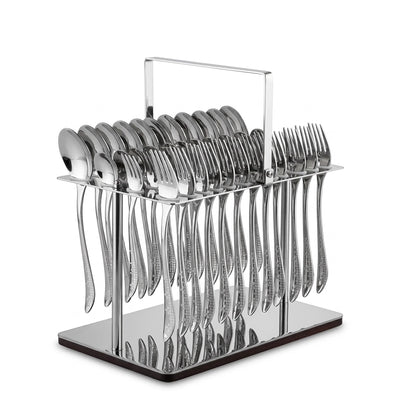 Arshia Stainless Steel Cutlery Set with Stand 48 Pieces Mirror Finish Flatware Set with Spoons Forks and Storage Stand by Siddiq Gifts