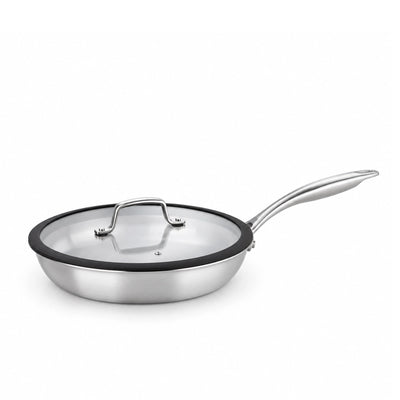Arshia Stainless Steel Fry Pan with Lid, 30 cm, in Silver at Siddiq Gifts.