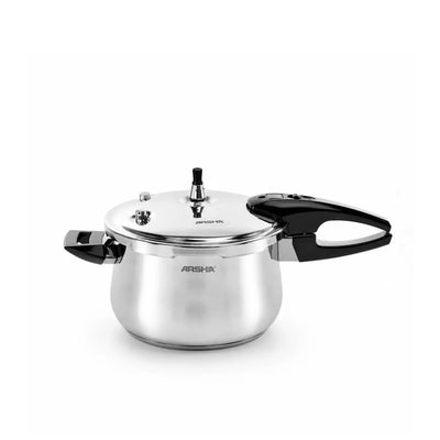 Arshia Stainless Steel Pressure Cooker 18cm Silver with Black Handles by Siddiq Gifts