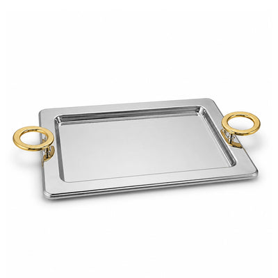 B1-25 Meera Stainless Steel Serving Tray 33 x 23 cm Silver Gold Siddiq Gifts
