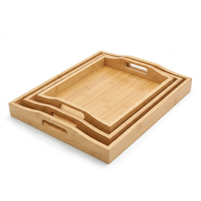 Bamboo Serving Tray Set 3 Piece Natural Bamboo Serving Trays With Cutout Handles Siddiq Gifts