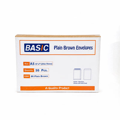 Basic Plain Brown A5 Peel & Seal Envelopes 10 × 7 Inches 50-Pack by Siddiq Gifts