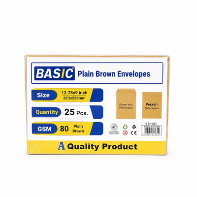 Basic Plain Brown Peel & Seal Envelopes 12.75 × 9 Inches 25-Pack by Siddiq Gifts