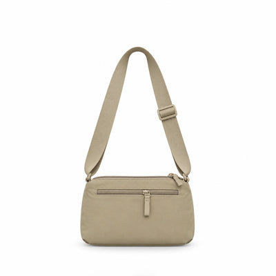 Beige Crossbody Bag, 27 × 17 cm, Featuring Multiple Zipper Compartments and an Adjustable Strap for Everyday Essentials, Travel, and Casual Use at Siddiq Gifts.