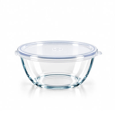 Beyti Glass Mixing Bowl with Lid, 1100 ml, in Clear Glass for Mixing, Preparing, Serving, and Storing Food at Siddiq Gifts.