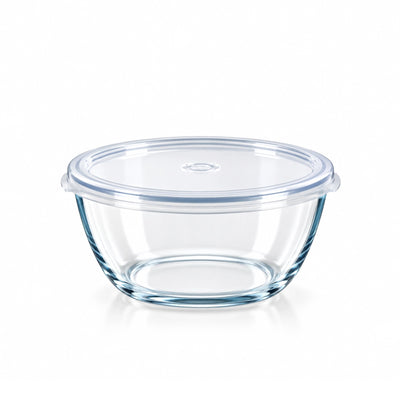 Beyti Glass Mixing Bowl with Lid, 2600 ml, in Clear Glass for Mixing, Preparing, Serving, and Storing Food at Siddiq Gifts.
