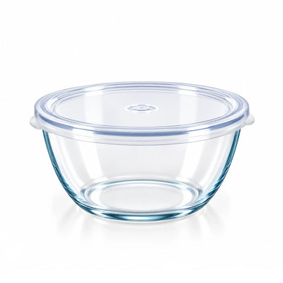 Beyti Glass Mixing Bowl with Lid, 4500 ml, in Clear Glass for Mixing, Preparing, Serving, and Storing Food at Siddiq Gifts.