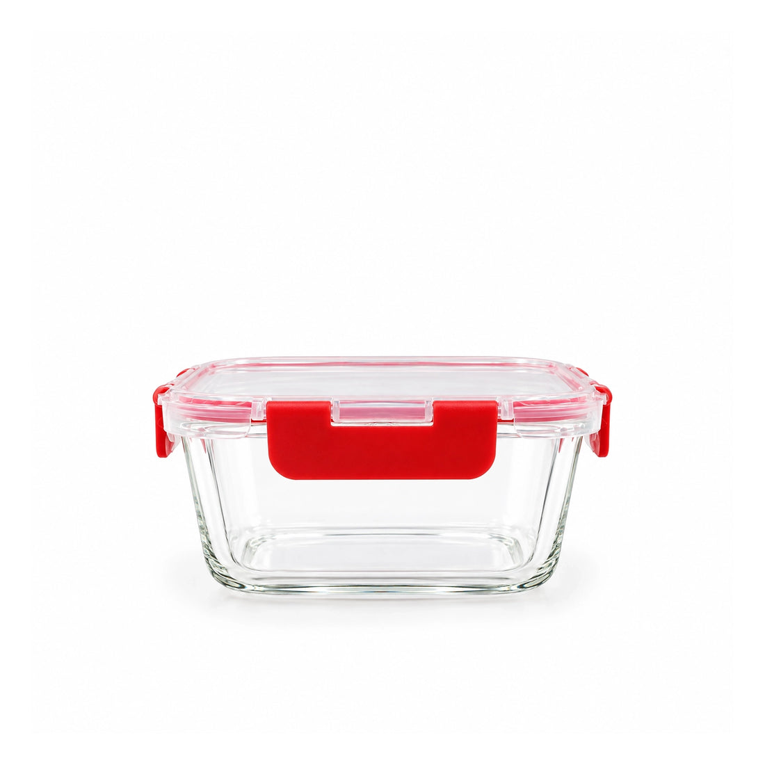 Beyti Rectangular Deep Glass Food Storage Container with Locking Lid  – Clear & Red
