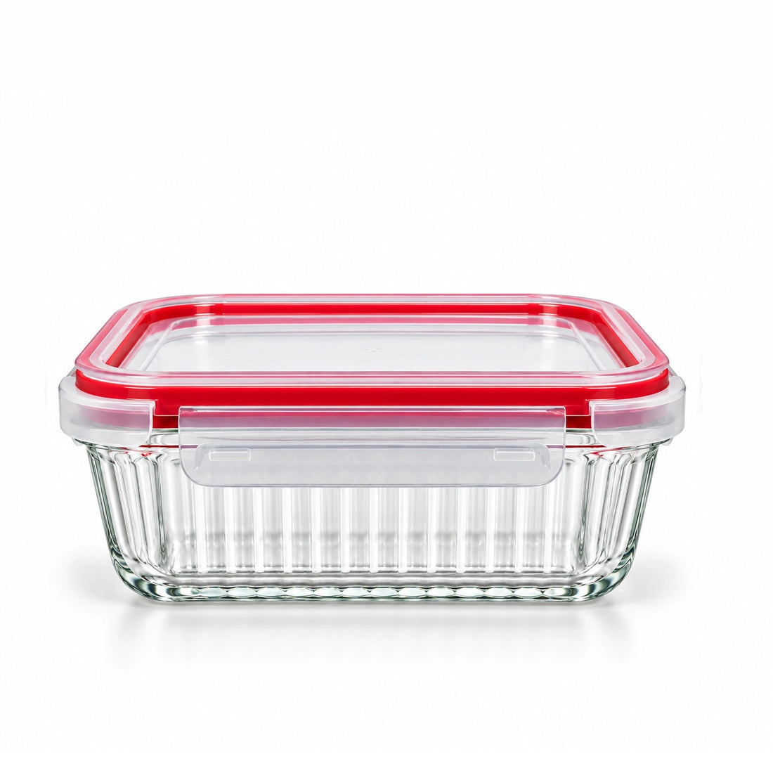 BG-RW Beyti Rectangular Glass Food Storage Container with Locking Lid – Clear & Red