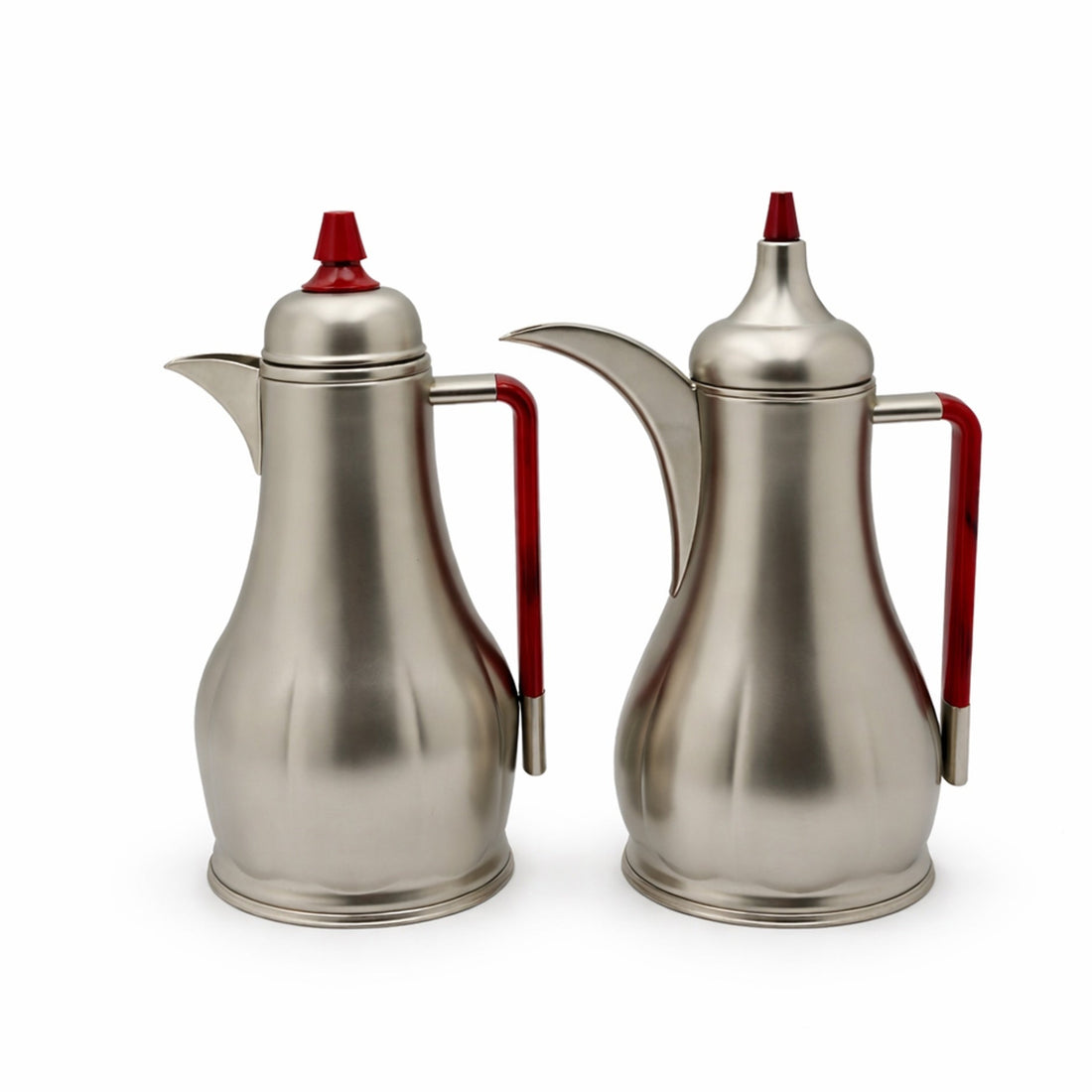 BPJ-MN-RDM Vacuum Flask Set – 2 Pieces (1.0L & 1.0L) – Matte Nickel with Red Accents