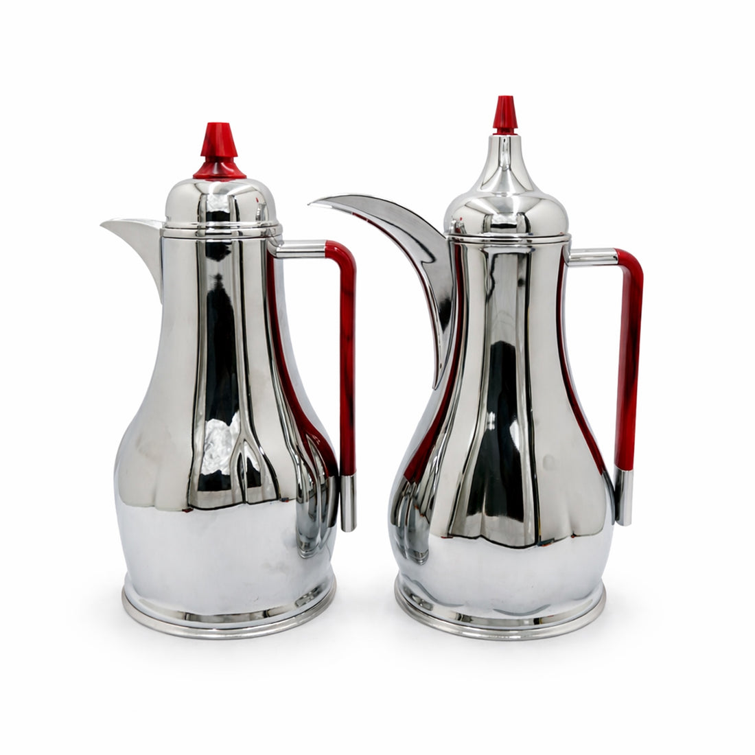BPJ-S-RDM Vacuum Flask Set – 2 Pieces (1.0L & 1.0L) – Silver with Red Accents