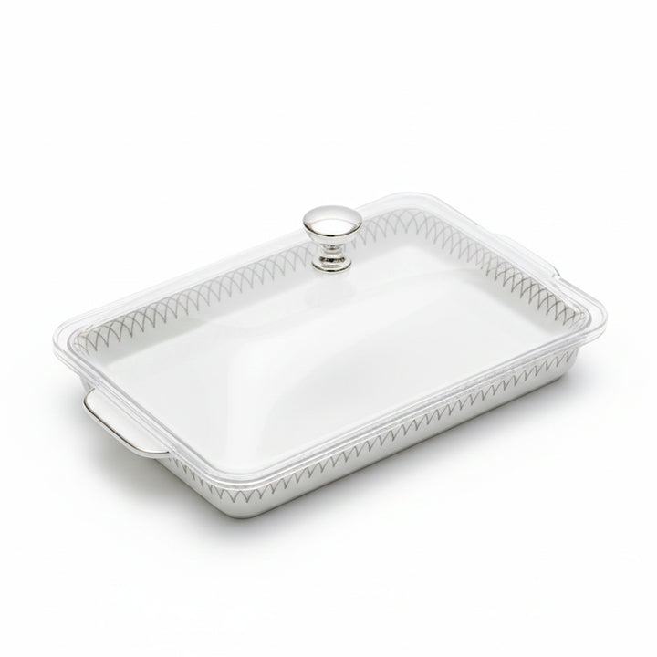 BS-07-S Small White & Silver Ceramic Tray with Cover – 24 × 15 cm – Siddiq Gifts Mussafah Abu Dhabi
