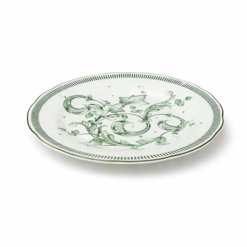 BX-07 Ceramic Plate – White with Green Floral Design