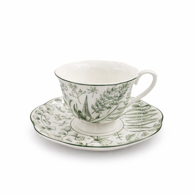 BX-18 12-piece tea cup and saucer set with green botanical pattern for tea serving and hospitality – Siddiq Gifts Mussafah Abu Dhabi