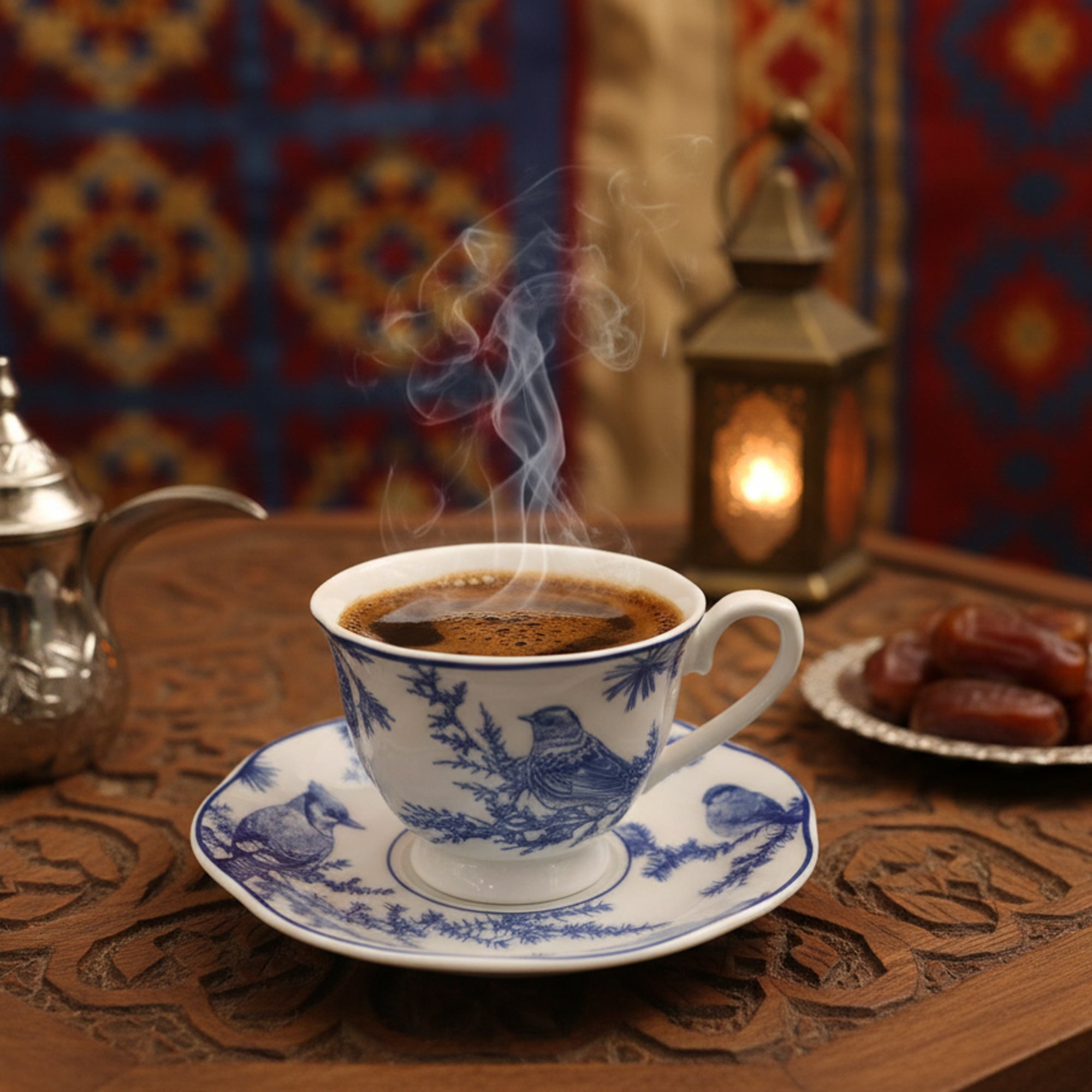 BX-21 12-piece ceramic Turkish coffee cup and saucer set with blue bird pattern for Arabic coffee serving – Siddiq Gifts Mussafah Abu Dhabi