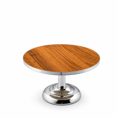 Cake Stand 30 X 21 CM Wooden Finish Cake Stand With Silver Chrome Pedestal Base Siddiq Gifts