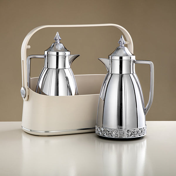 Fb208 Vacuum Flask 2Pc Set Silver W/Basket